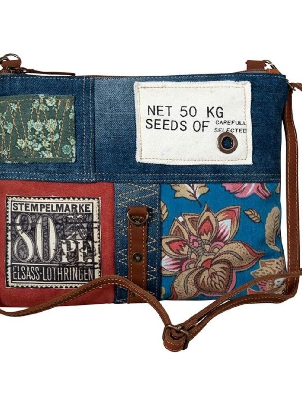 Crossbody Bag for Women - Western Upcycled Canvas & Leather Shoulder Handbag Den